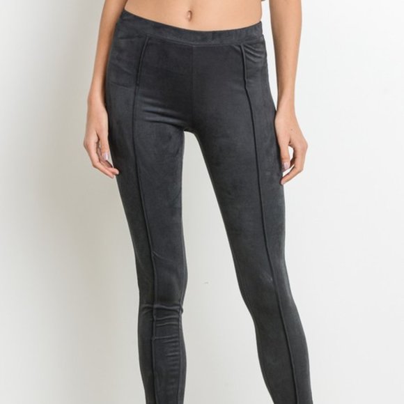 Faux Suede Seamed Black Leggings - Picture 1 of 2
